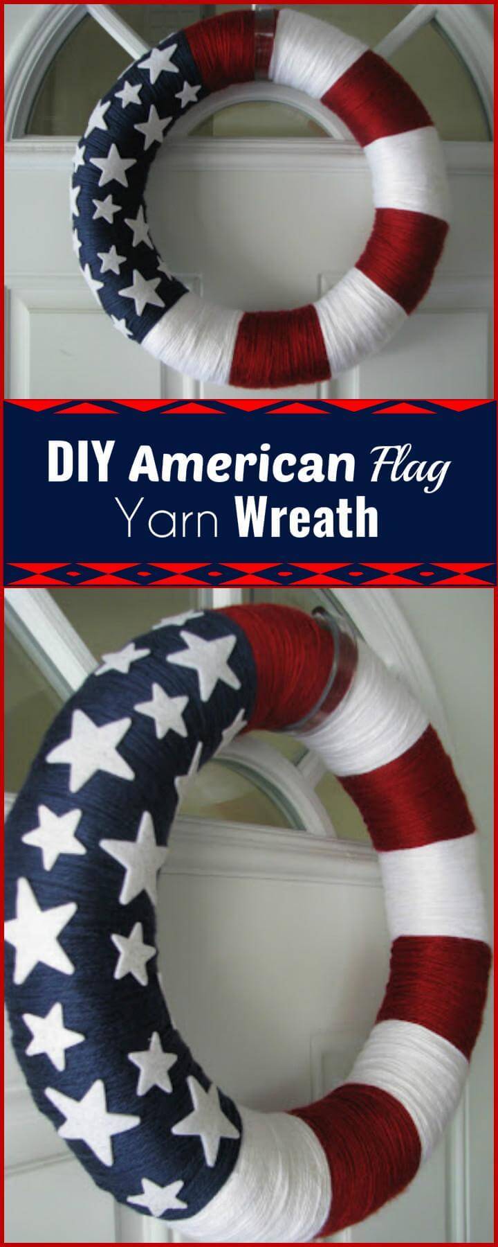 DIY American flag yarn wreath